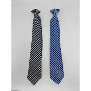 Youth Clip On Neck Tie - Set of Two - Black/White and Blue/Gray